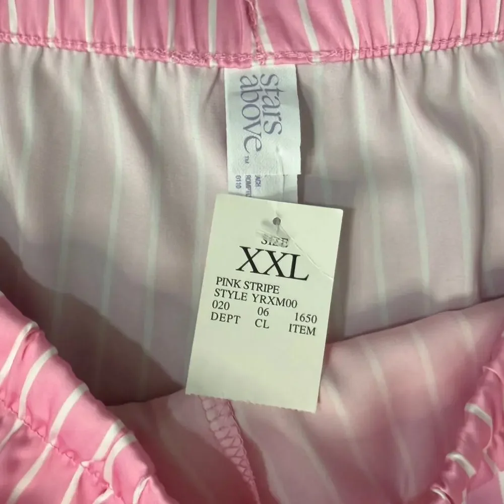 Stars Above Pink White Pinstripe Satin PJ Pajama Shorts Top Set size XXL NEW Tag - Picture 5 of 14